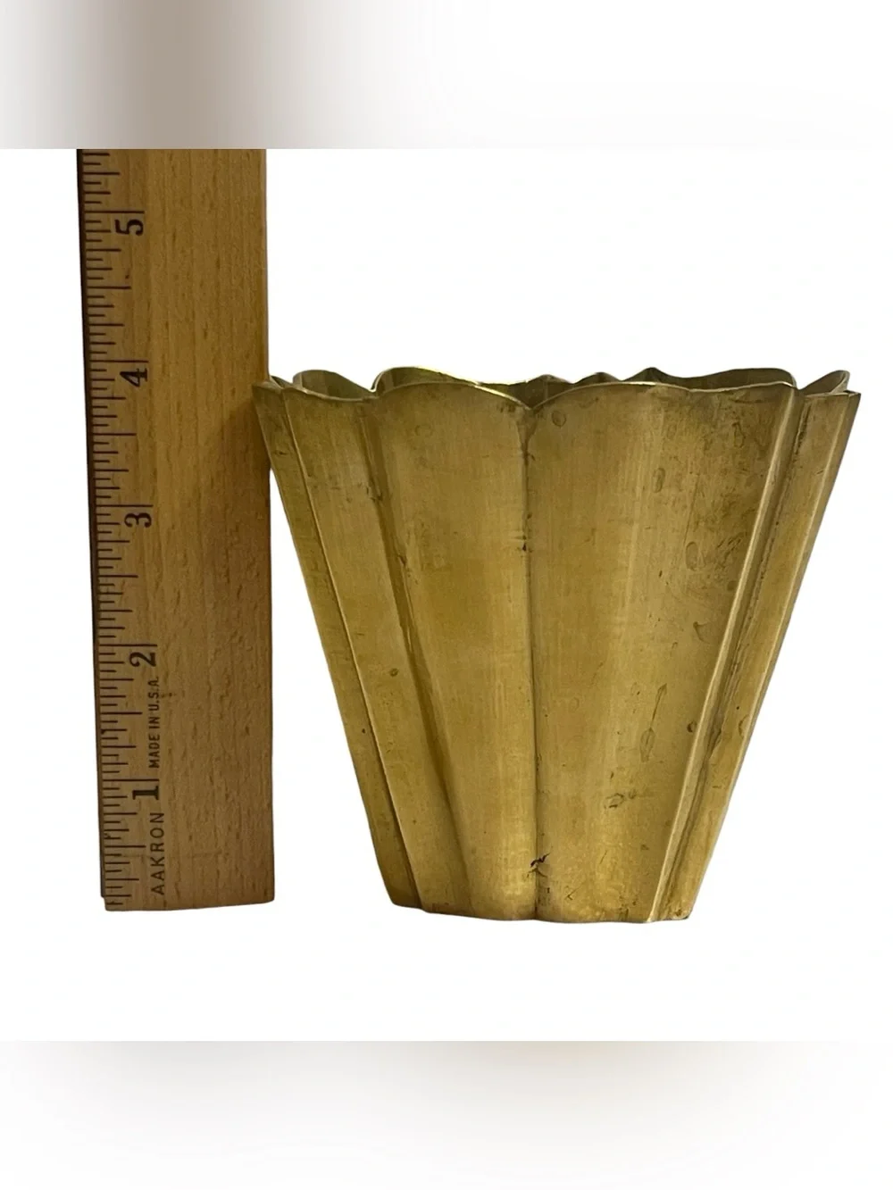 Vintage Solid Brass Vase Planter Scalloped Tulip Mid Century Modern Small 4 Inch